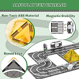 AFUNX Magnetic Tiles Road Expansion Set, STEM Magnetic Building Blocks for Kids Ages 3-5 4-8 5-7, STEM Learning Toys, Safe & Durable Creative Construction Play, Gift for Boys & Girl