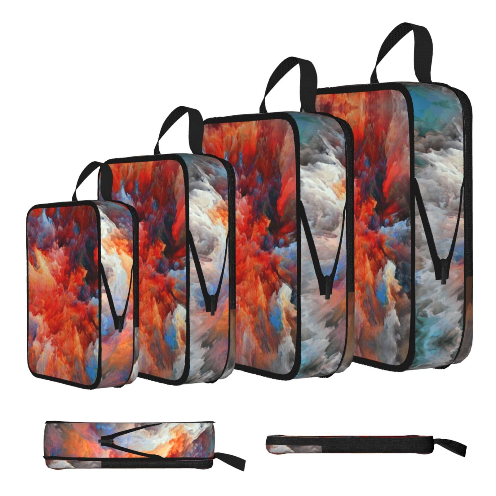 Esnaiuvcd Black Colorful Clouds Print 4 Set Compression Packing Cubes For Suitcases,Expandable Storage Bags Organizers