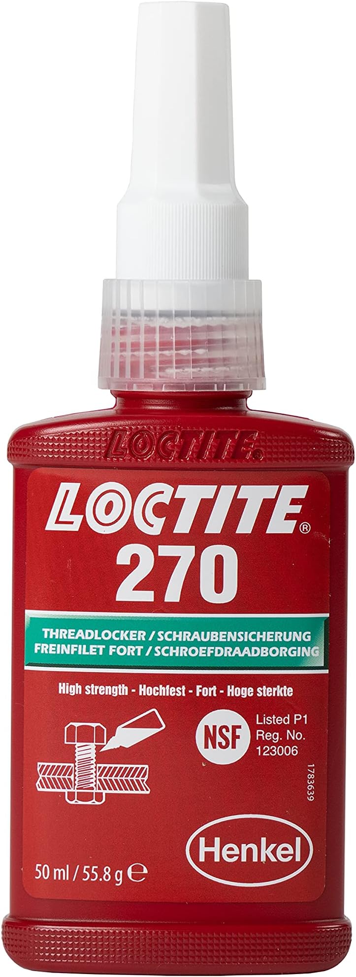 Loctite 270, adhesive for the Permanent Securing of Screws, High Strength thread lock for Metal Threads, liquid adhesive for Pumps, Gearboxes and More, 1x50ml, Green, 1335897, New Bottle, 50ml