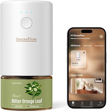 Essential Oil Diffuser for Home, Smart Waterless Aromatherapy Diffuser SF101S Pro, Plug in Room Scent with Timer & 120-Day Natural Aroma Free 30ml Bitter Orange LeafKhaki Green