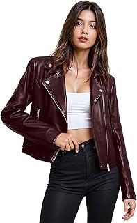 Olivia Miller Womens Faux Leather Moto Biker Jacket with pockets