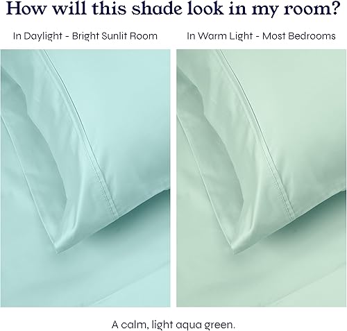 Vista 153 de Juego de sábanas de 400 hilos y 6 piezas, tamaño King, con 4 fundas de almohada, ropa de cama de 100 % algodón con tejido satinado, color azul 12