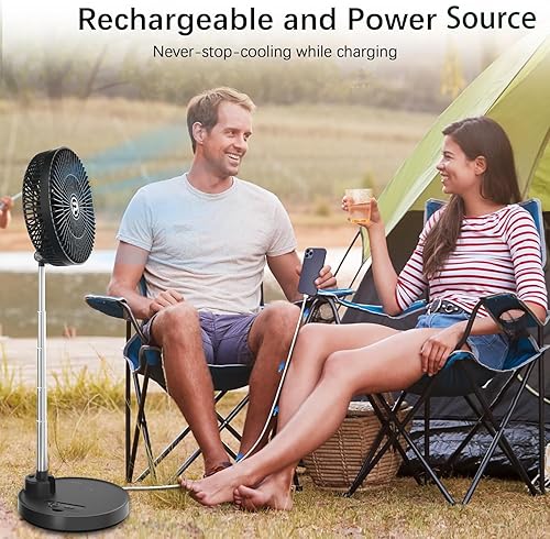 Miniatura 3 de PANERGY Ventilador portátil de 10 pulgadas, 20000 mAh, funciona con pilas, recargable, ventilador de pedestal oscilante automático con control