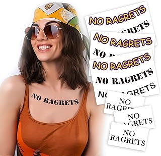 6 Sheets No Ragrets Temporary Tattoos - Funny Phrase Tattoo Stickers for Face, Arm, Body, and Hand