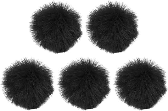 MECCANIXITY Furry Microphone Windscreen 10mm x 55mm Mic Cover Windshield for Indoor Outdoor Microphone Black 5 Pack