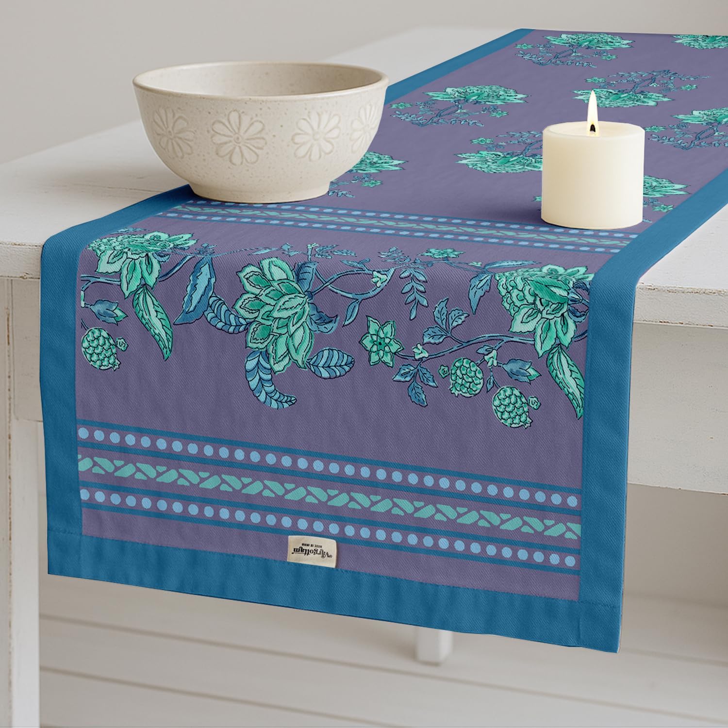 Boho Cotton Table Runner - Double Layer with Printed Floral Design - Machine Washable - Table Décor for Kitchen, Living & Events, 14" x 60"