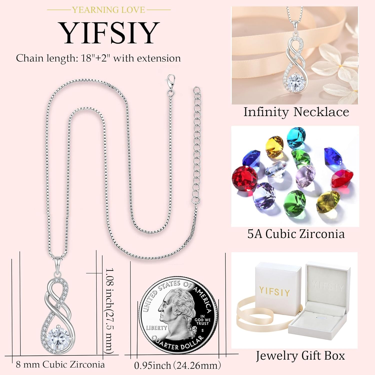 Gemstone Infinity Pendant Necklaces for Women, S925 Sterling Silver Round cut Zircon Necklace Birthstone Jewelry Gift for Her - Image 6