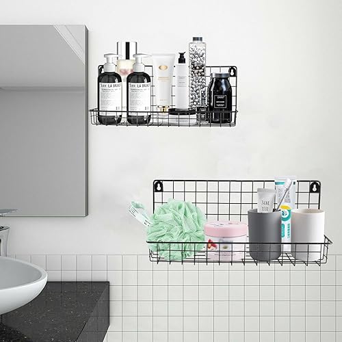 Miniatura 2 de 2 cestas colgantes de alambre de pared, estante organizador de estante de ducha, estante montado en la pared para cocina, baño, organizadores de