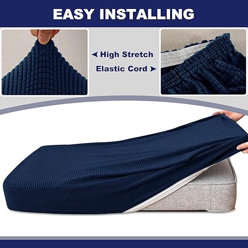 Miniatura 6 de Funda de cojín elástica individual para sofá, funda protectora de repuesto para cojín Chesterfield, funda para asiento de caravana (azul marino, 3