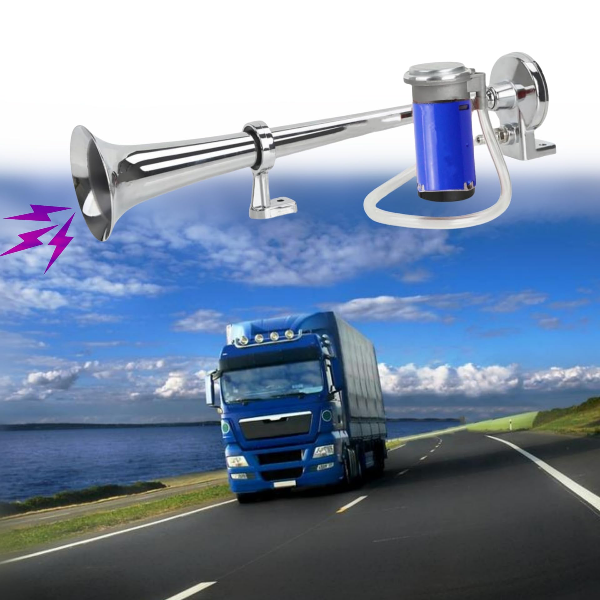 Corno D'aria Per Auto E Camion 24V: Tromba In Zinco Cromato, Pompa Aria Inclusa, Suono Potente E Regolabile