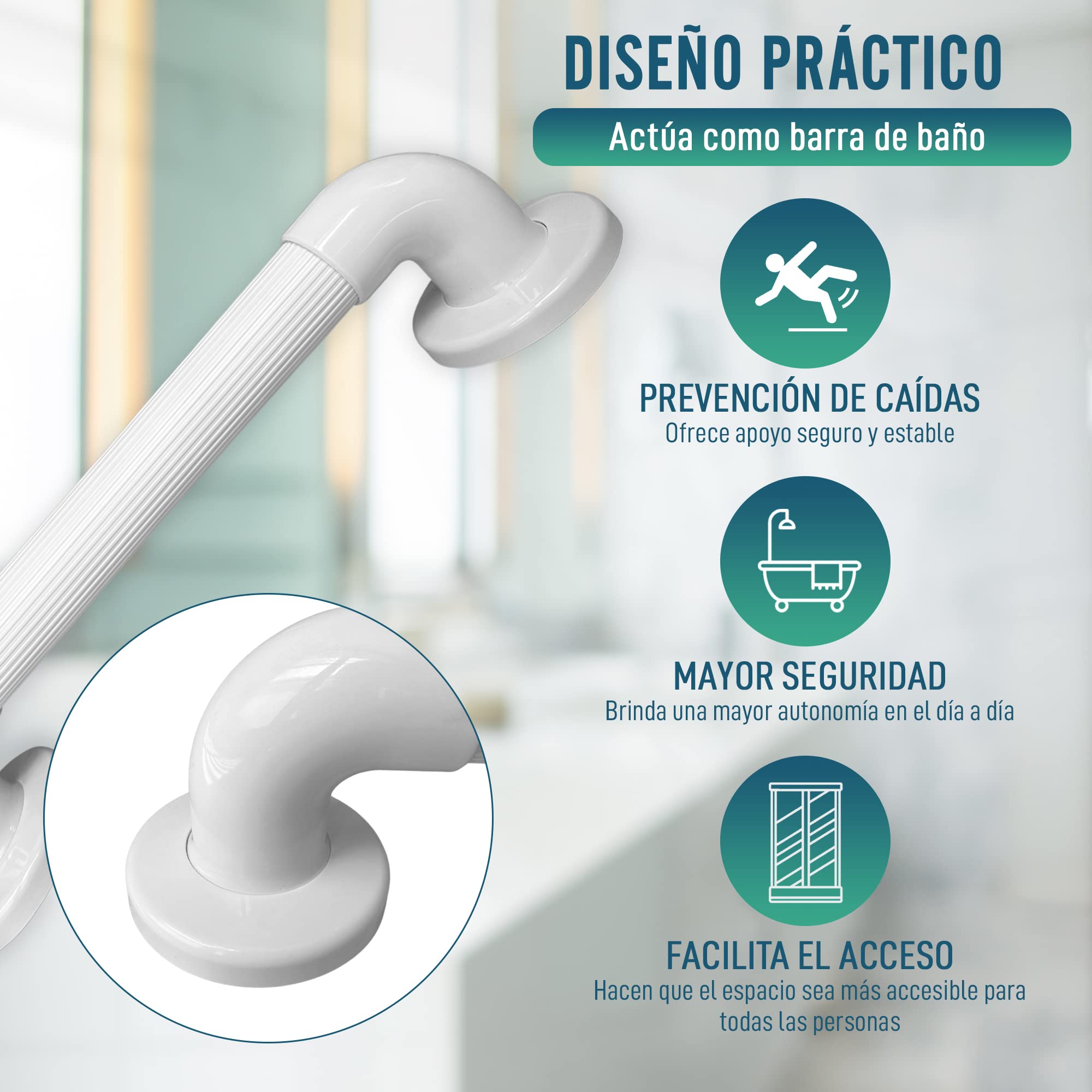 OrtoPrime Asa de Seguridad para Baño 30 CM - Asidero Ducha Agarraderas baño - Barra ducha Asidero baño - Agarrador ducha Asa - Soporte ducha - AGARRADOR PERSONAS MAYORES