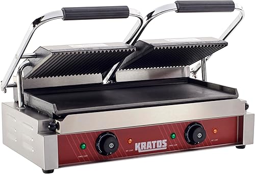 Miniatura 14 de Kratos Parrilla de sándwich Panini eléctrica comercial con placas ranuradas, superficie de cocción de 18.7 x 9 pulgadas, prensa Panini de encimera
