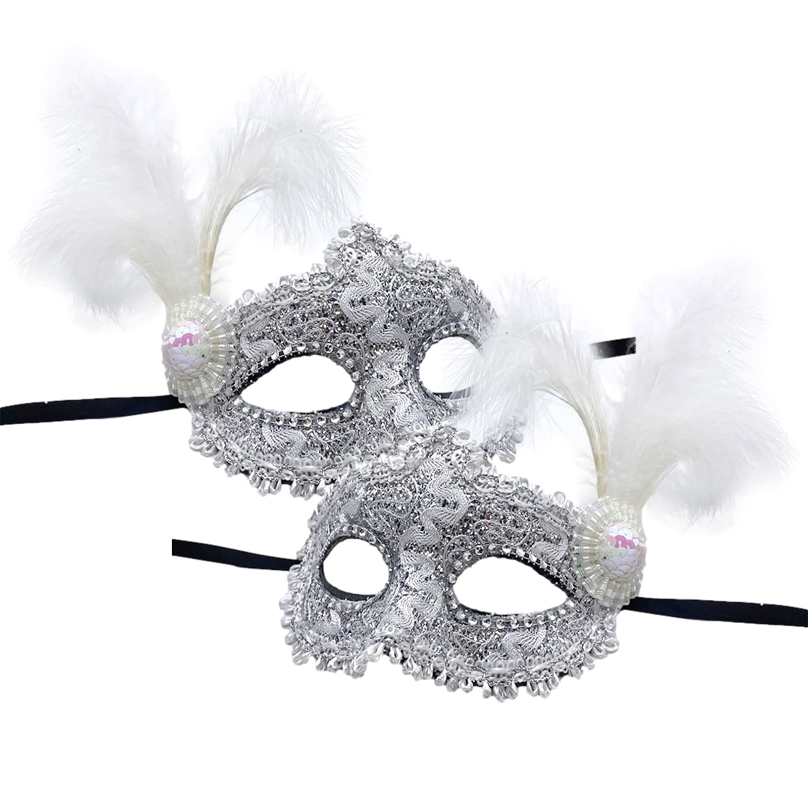 Jamron Women's Fancy Costume Mask with Rhinestones/Feather for Masquerade Party Ball Halloween Carnival White SN070309 - Image 4
