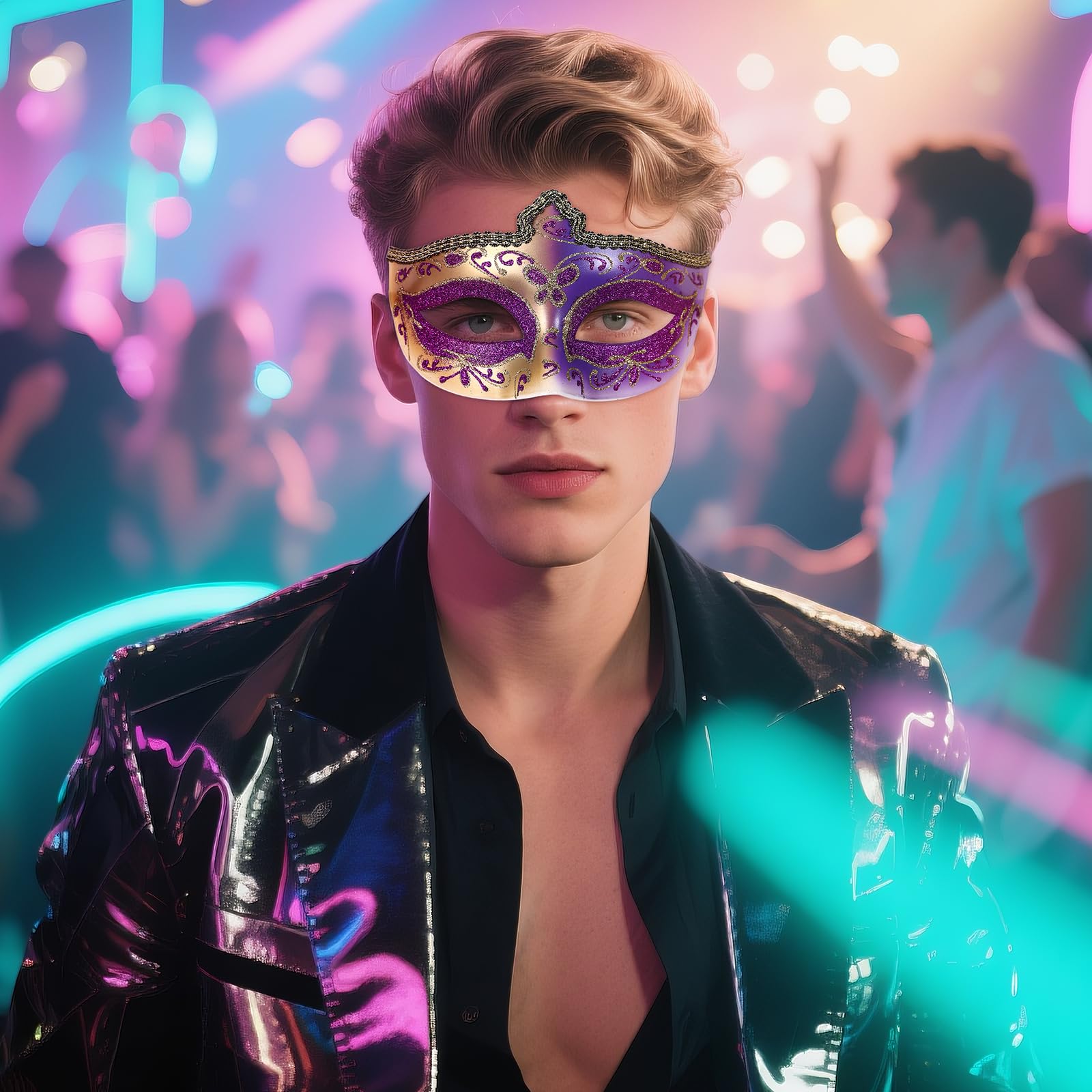Oidea Masquerade Mask for Men: Vintage Venetian Mask Halloween Mardi Gras Mascarade Ball Costume Prom Party Masks for Men and Women Purple - Image 2