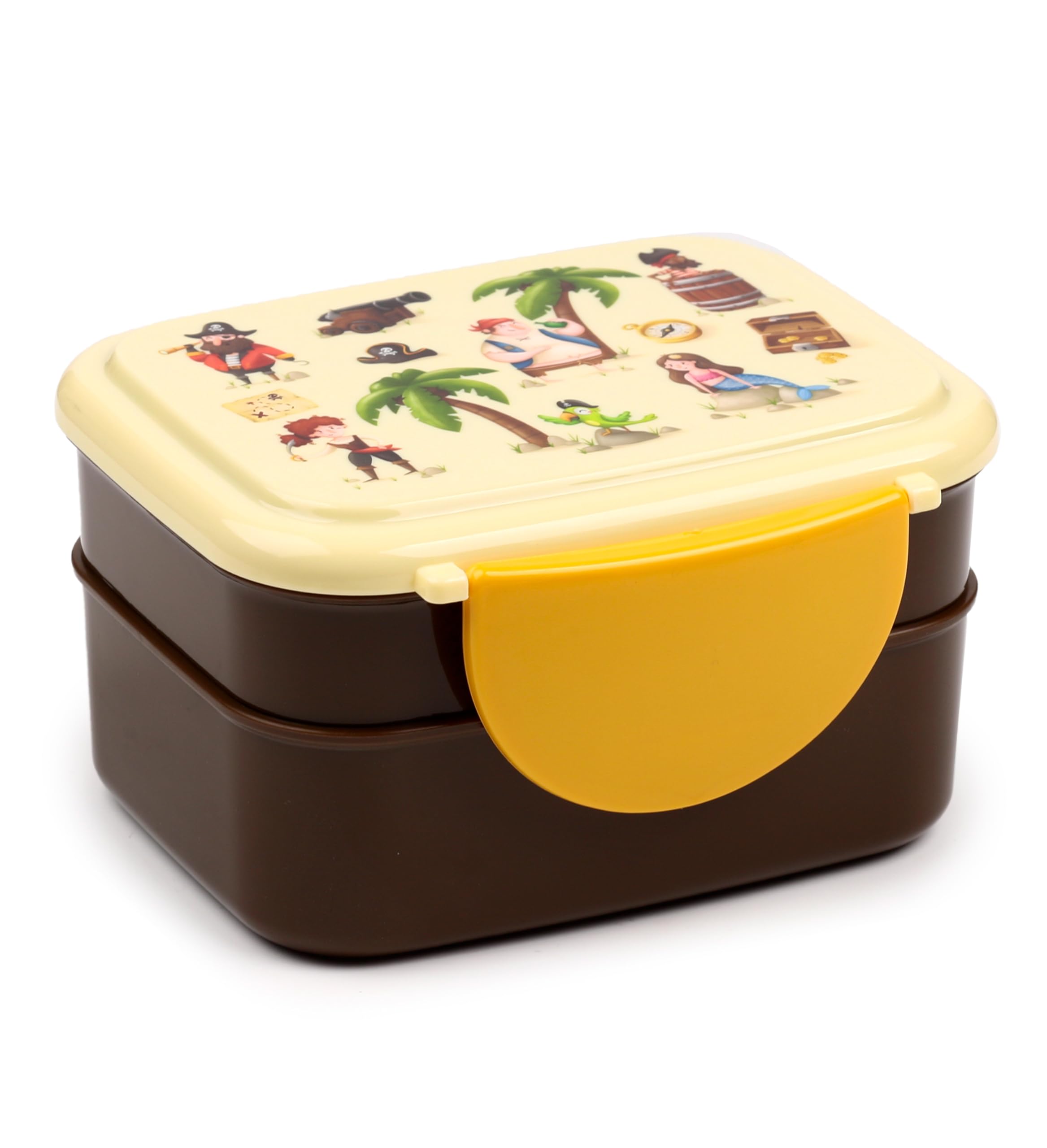 Puckator Jolly Rogers Pirates Clip Lock Stacked Bento Lunch Box with Cutlery - Boxes for Adults and Kids with Compartments Snack Box Food Containers with Lids Stackable Snack Pots for Kids Meal Prep
