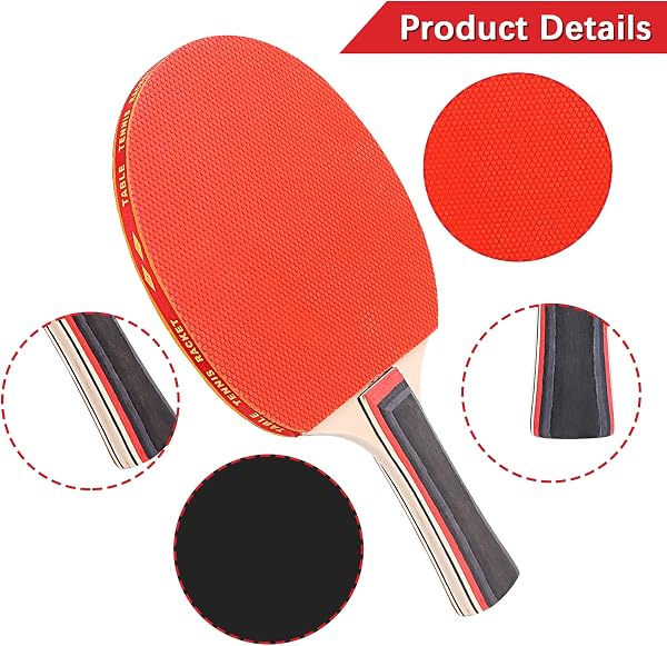 Ensemble de raquettes de tennis de table - 2 raquettes et 3 balles - Sac - 4