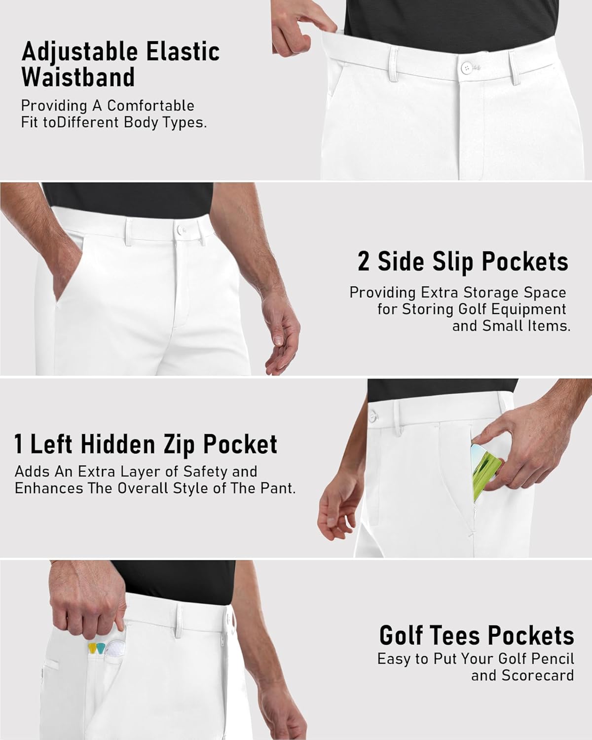 Mens Golf Pants Stretch Dress Casual Pants 28"/30"/32"/34" Quick Dry Lightweight Slacks for Men Trousers with 6 Pockets - Image 4