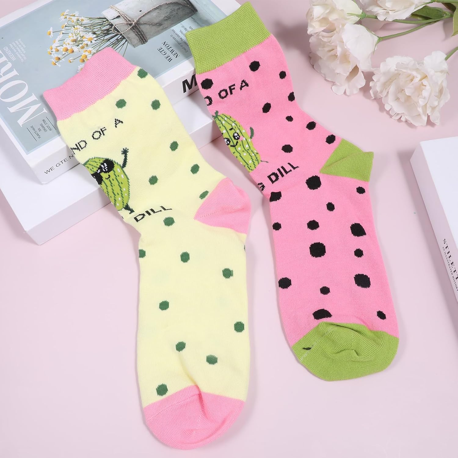 2 Pairs Funny Socks White Elephant Silly Pickle Sock Cute Gag Dill Crew Socks Novelty Stocking Stuffers for Adults Teen Girls Kids Men Women - Image 3