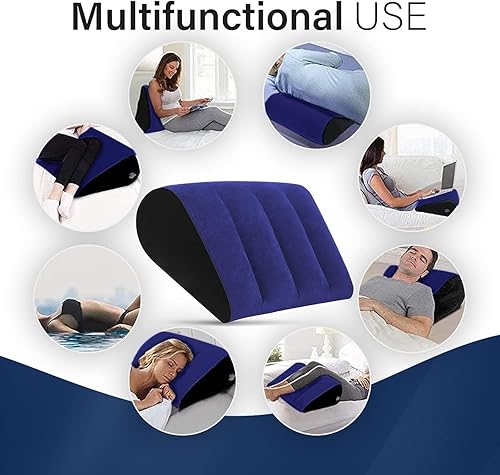 Miniatura 2 de Almohada inflable con soporte de cuña, diseño ergonómico triangular, portátil y plegable, color azul marino