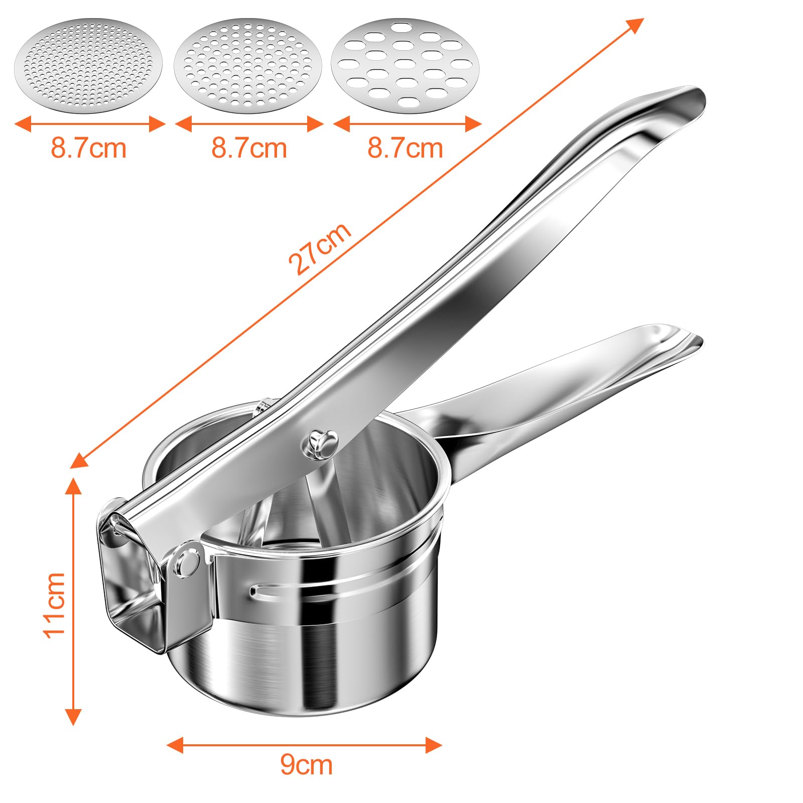 Brevanza Smasher, Pasta Fresca Prensa Colador, Acero Inoxidable Corta Pure de Patatas Machacador, Aplastador Chafador Máquina Potato Masher Molde de Puré de Verduras Cocidas Pasapurés