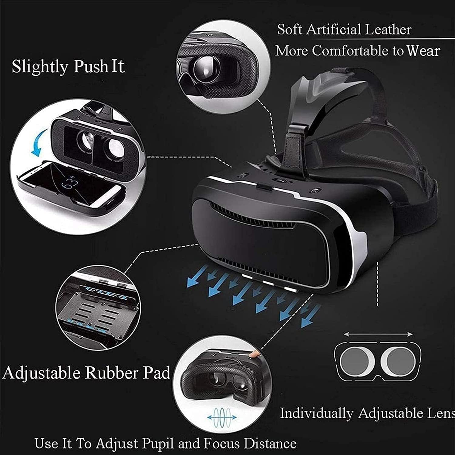 VR Headset, 3D Glasses Virtual Reality Headset for VR Games & 3D Movies, VR Headset for iOS & Android Phone,VR Glasses Suitable for Kids and Adults, Compatible with 4.5-6.0 Inch Smartphones