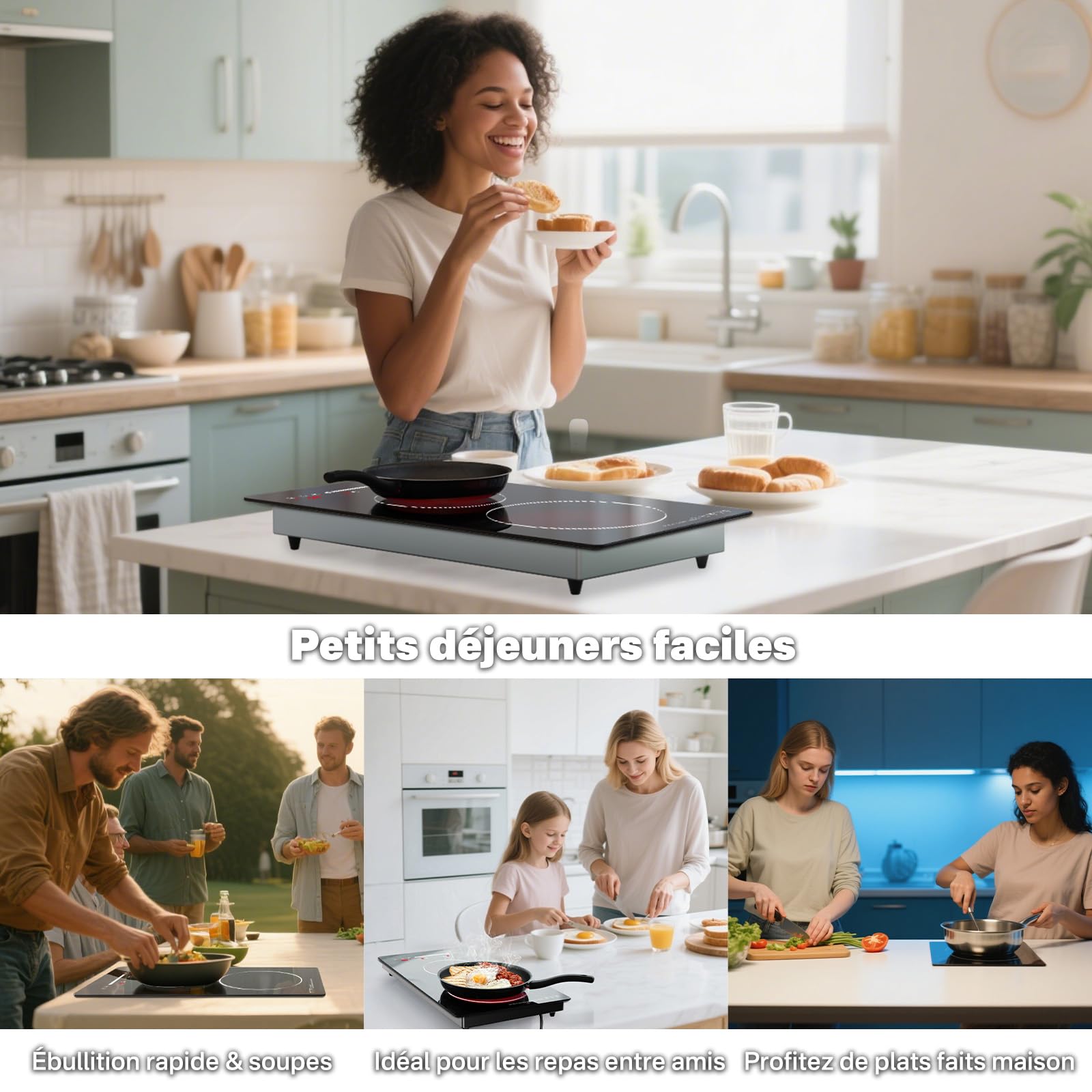 Plaque de cuisine électrique à deux feux infrarouges pour cuisiner, cuisinière de 3000 W Domino à insérer, cuisinière à deux éléments chauffants, cuisine intégrée à 230 V