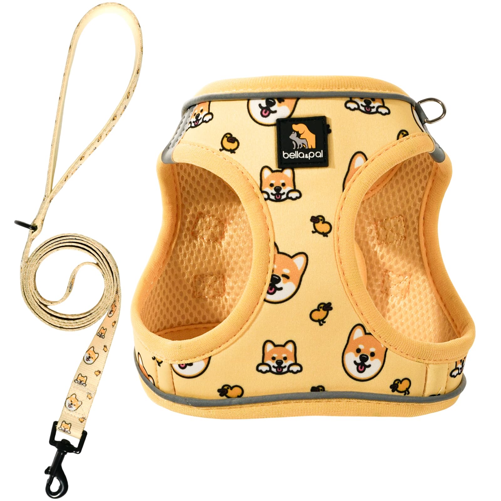 BELLA & PAL Dog Harness and Leash Set, Step-in Puppy Harness, Breathable Air Mesh with Reflective Strips, No Pull Vest for Puppies/Extra Small/Small Dogs, Co-branded Collection x PJai, Yellow, S