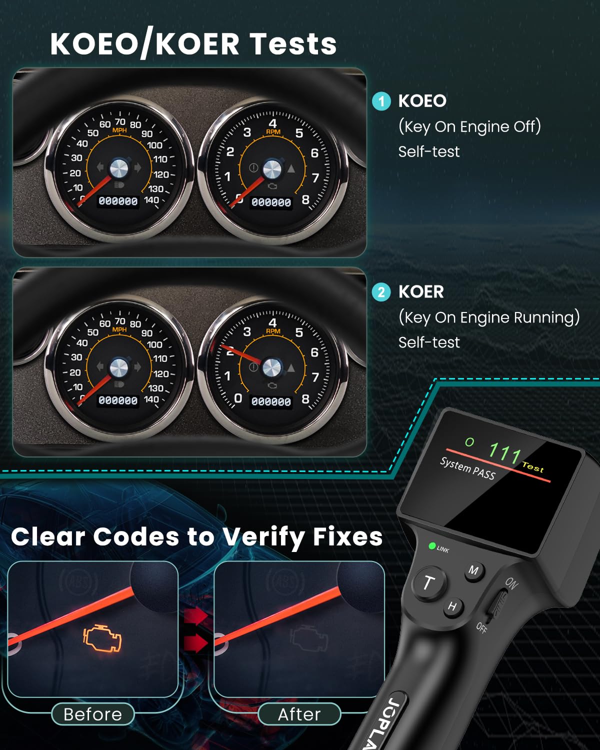 JOPLAY OBD1 Scanner für Ford, 2 in 1 Digitaler Codeleser mit eingebauten verstärkten Pins und 9 Fuß Kabel OBD 1 Scan-Werkzeug für Ford, Lincoln, Mercury von 1981-1995, einfach für alle
