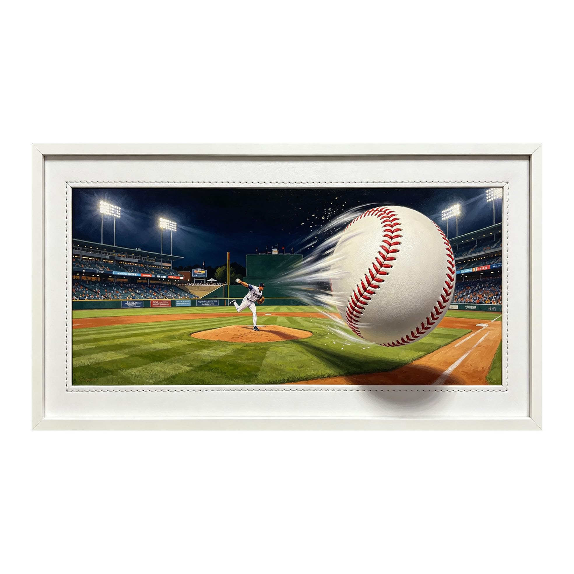 Yzpallescene 3D Framed Wall Art 50cm×100cm Baseball Pitcher Stadium Realistic Sports Painting Large Size SelfAdhesive Removable Wall Decor Prints Artwork for Living Room Bedroom Office