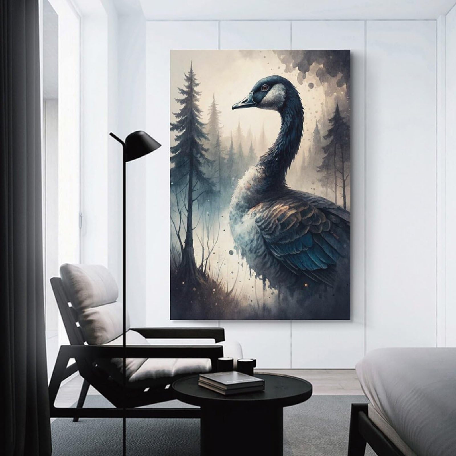 Junmoney Majestic Goose in Misty Forest Canvas Wall Decor, 08x12inch(20x30cm), for Apartment Walls, Studios Or Work Areas, Decorative Canvas Decor for Home Updates