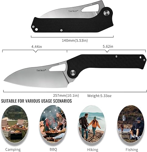 Miniatura 7 de TACRAY Cuchillo de chef plegable de cocina cuchillo de camping plegable con hoja de acero inoxidable VG10 mango G10 de diseño ergonómico y