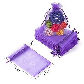 WenTao 100PCS Sheer Drawstring Organza Bags, 4 x 6 Inch Pouches Candy Jewelry Party Wedding Christmas Favor Gift Bags Purple