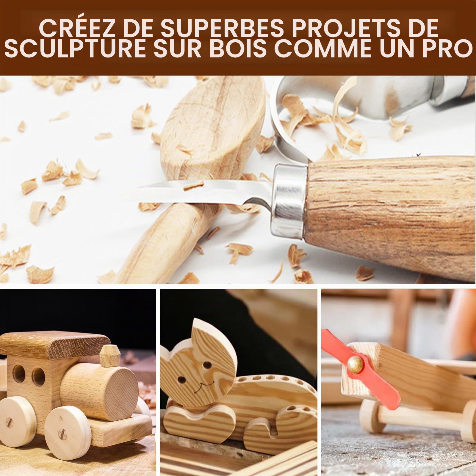 Kit Sculpture Bois 28 en 1, Outils de Sculpture avec Couteaux de Sculpture, Ciseaux à Bois, Gants Résistants aux Coupures, Sac de Transport, Outils de Sculpture pour Adultes, Enfants, Débutants