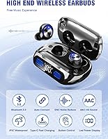 Vista 2 de Auriculares inalámbricos de 200 horas de reproducción Bluetooth, IPX7 impermeable, con cancelación de ruido, pantalla LED de alimentación con funda