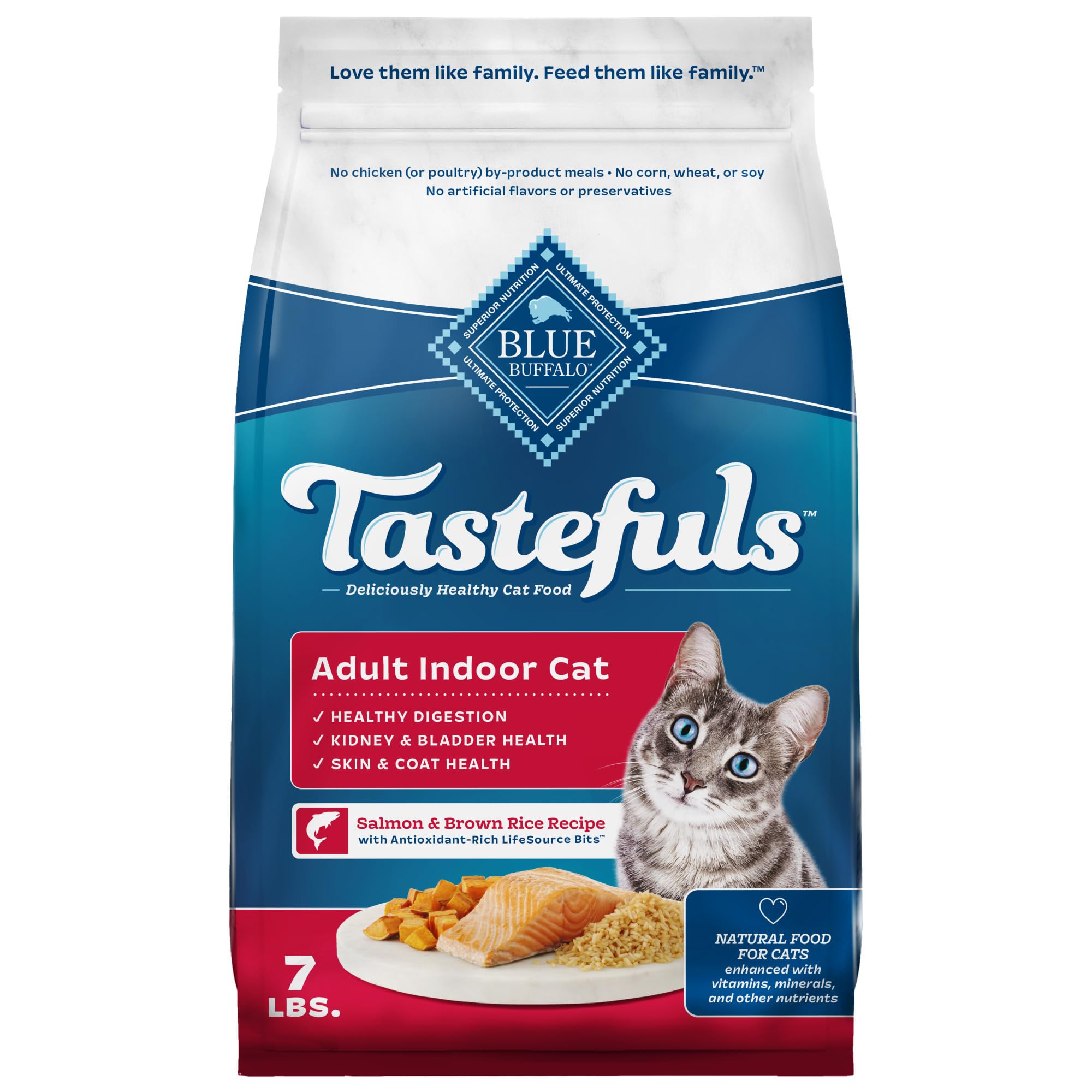 Blue Buffalo Tastefuls Adult Dry Cat Food Indoor Cat Formula, Made in the USA with Natural Ingredients, Salmon Recipe, 7-lb. Bag
