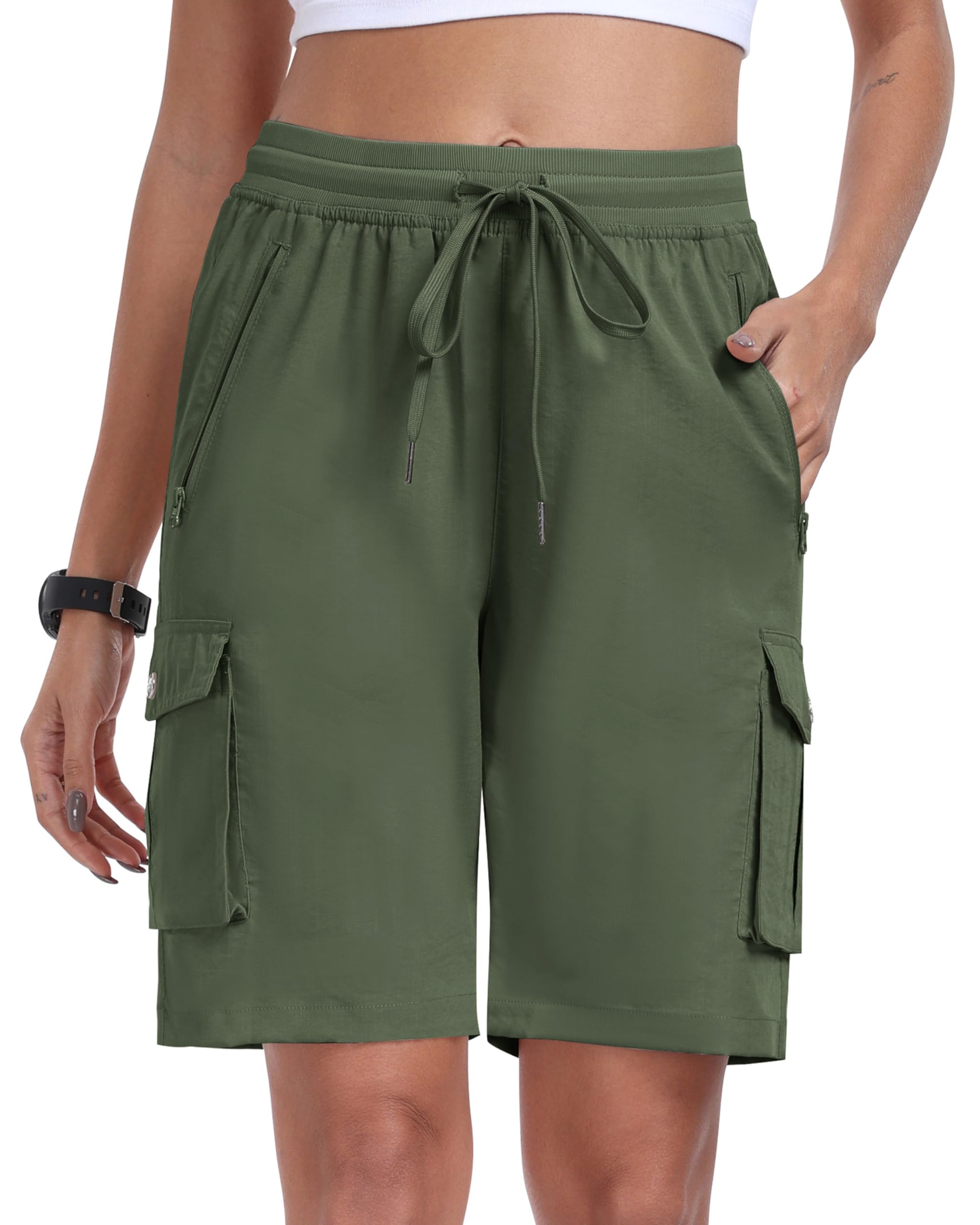 MoFiz Pantaloncini Cargo Trekking Donna Bermuda Estivi Pantaloni Corti Vita Elastica Leggeri Pantaloncini da Escursionismo Sportivi Jogging Casual Esterno con 6 Tasche