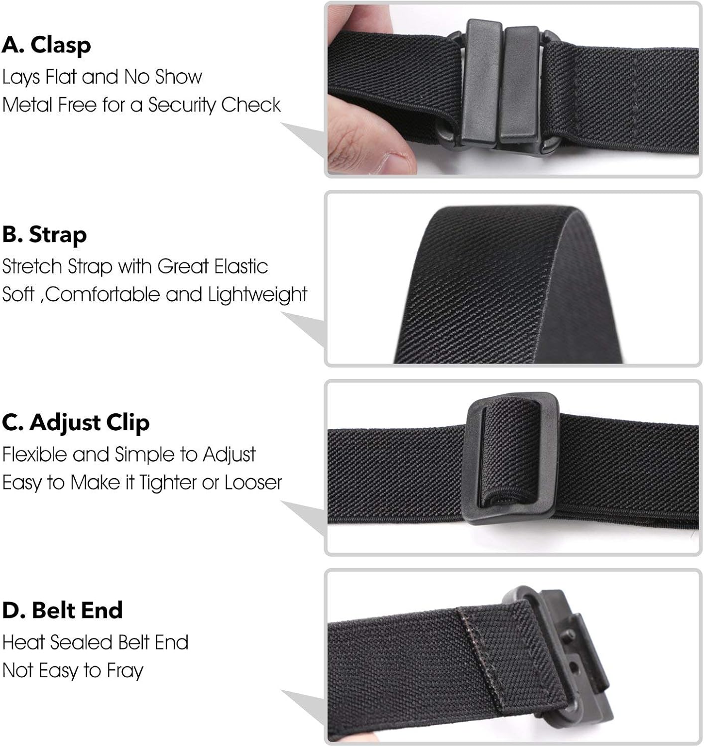 JASGOOD No Show Women Stretch Belt Invisible Elastic Web Strap Belt with Flat Buckle for Jeans Pants Dresses