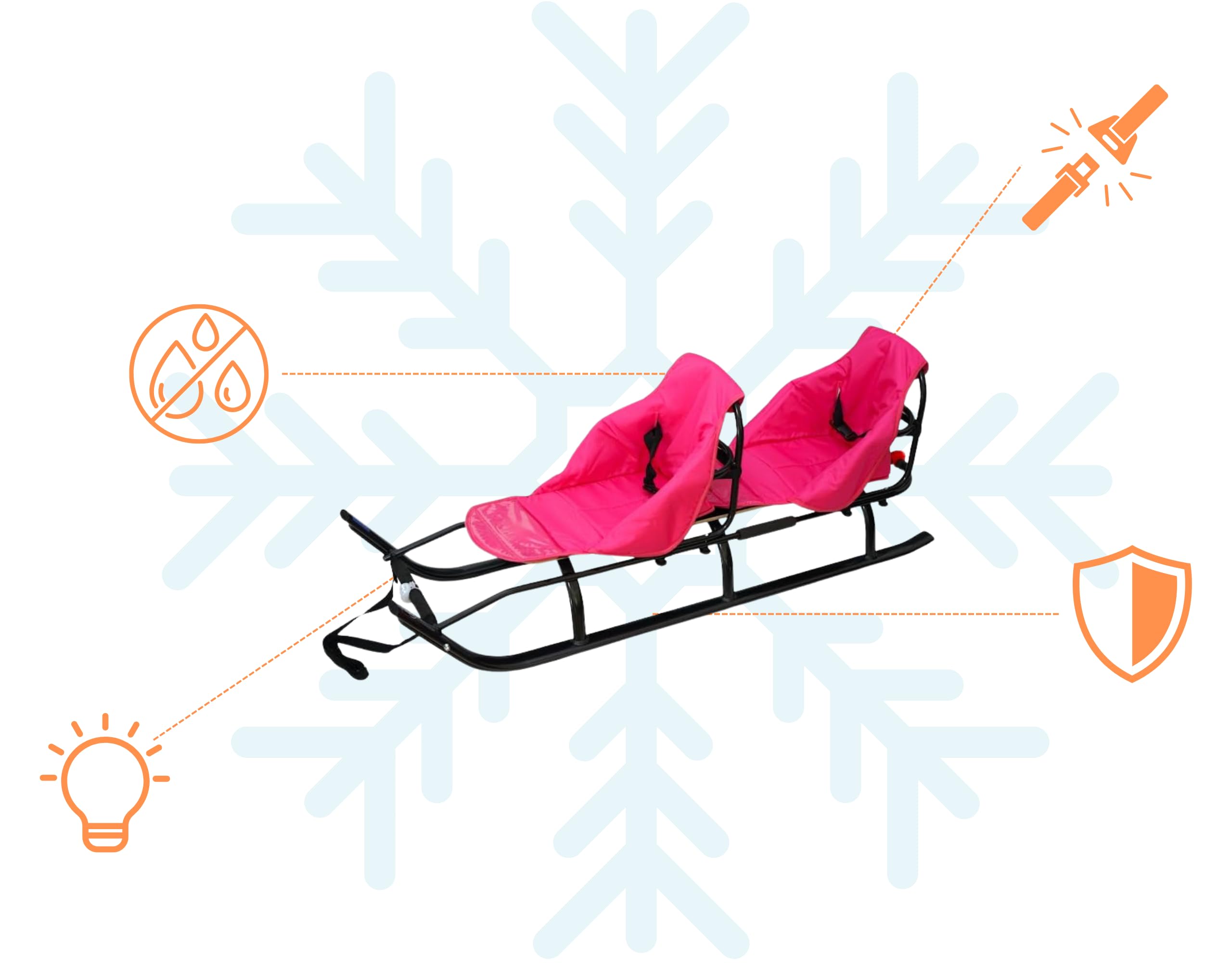 Luge En Bois Davoser Duo – 2 Places Avec Dossiers, Ceintures De Sécurité Et Matelas – Pour Enfants Et Adultes