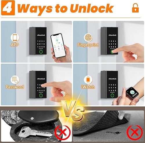 Miniatura 2 de Eseesmart Caja de bloqueo inteligente con llave, control de aplicación, desbloqueo de huellas dactilares y código de acceso, caja de bloqueo digital