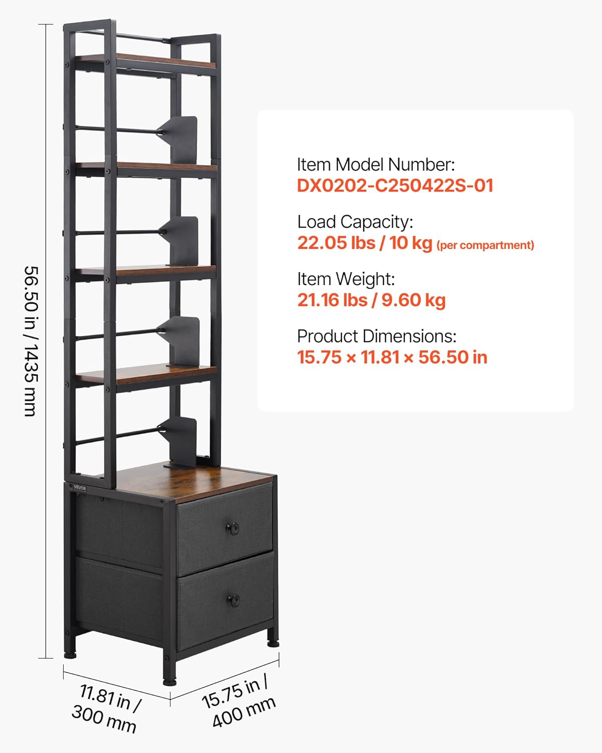 VEVOR Media Storage Cabinet, 4-Shelf DVD Shelf Organizer with Drawers, 15.75 x 11.81 x 56.50 in Multimedia Storage Organizer for CDs, DVDs, Books and Games, CD Cabinet for Living Room, Home Office