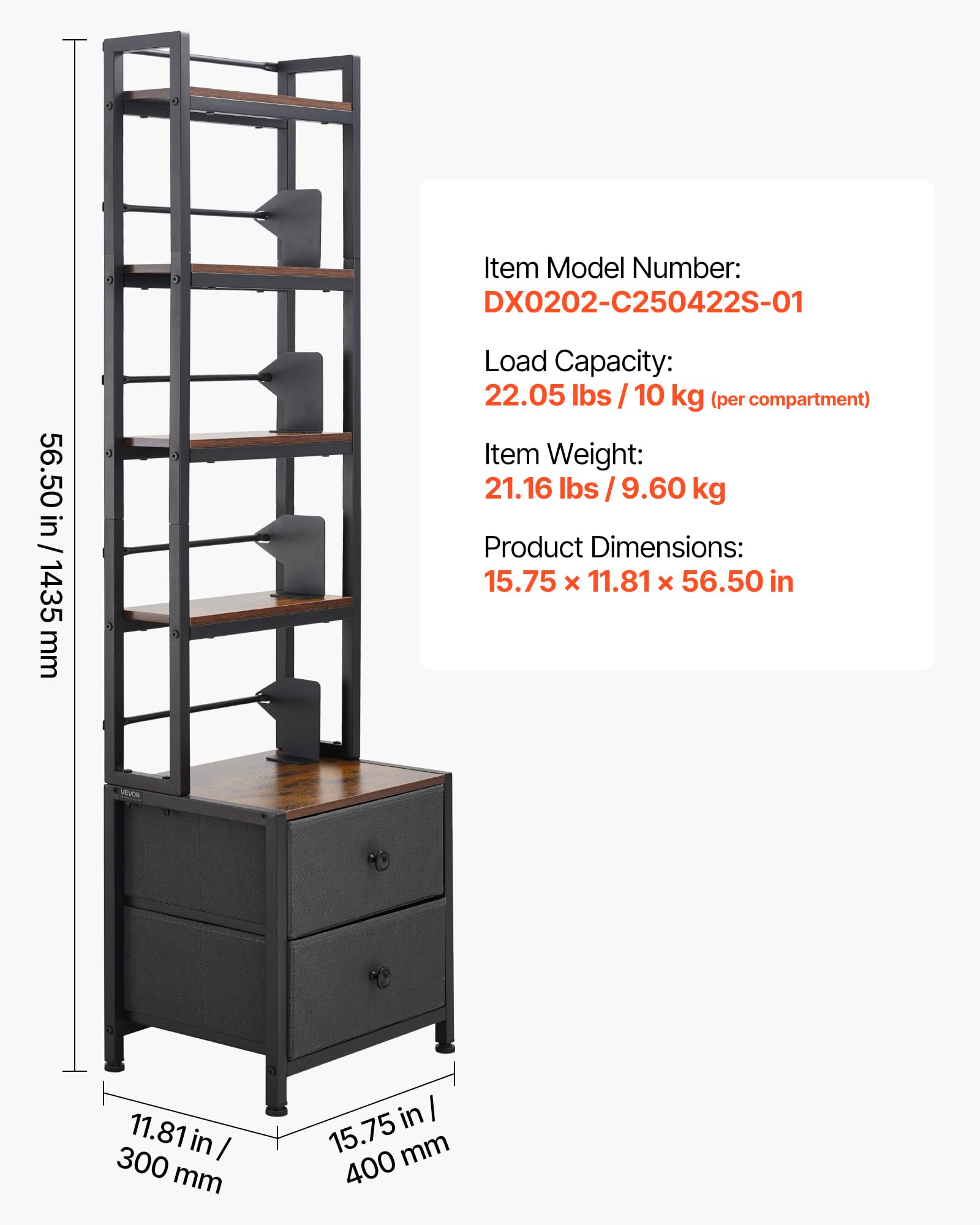 VEVOR Scaffale per CD DVD 4 Ripiani 2 Cassetti Scaffale Multimediale Autoportante 400 x 300 x1435 mm Supporto Porta CD DVD Libri Dischi Giochi Salvaspazio da Soggiorno Ufficio Libreria, Nero