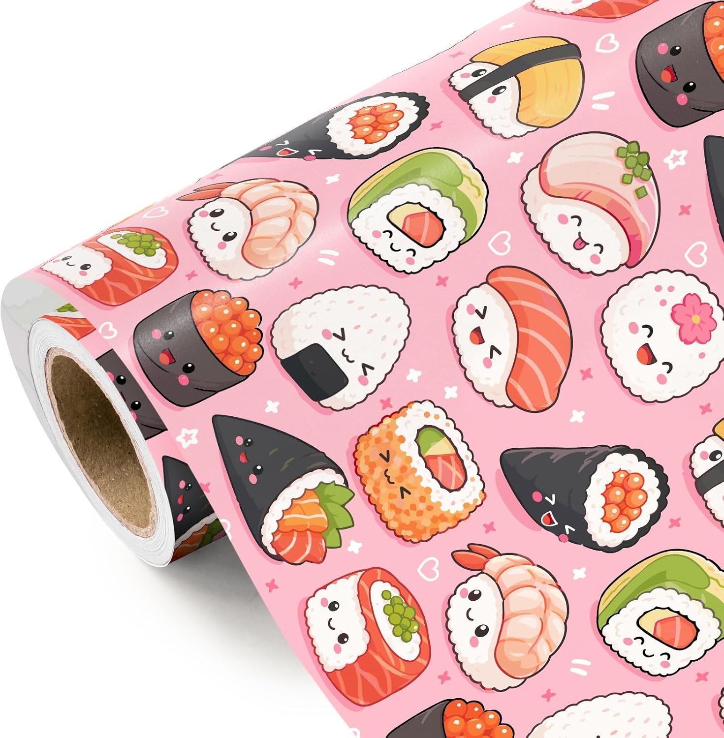 WRAPAHOLIC Sushi Faces Wrapping Paper - Mini Roll - 17 Inch X 33 Feet - Cute Sushi Trendy Design for Baby Showers, Birthday, Wedding, Christmas