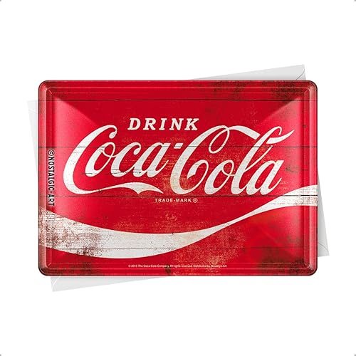 Nostalgic-Art 10275 Coca-Cola-Logo Red Wave - Tarjeta de metal, 3.9 x 5.5 in, multicolor