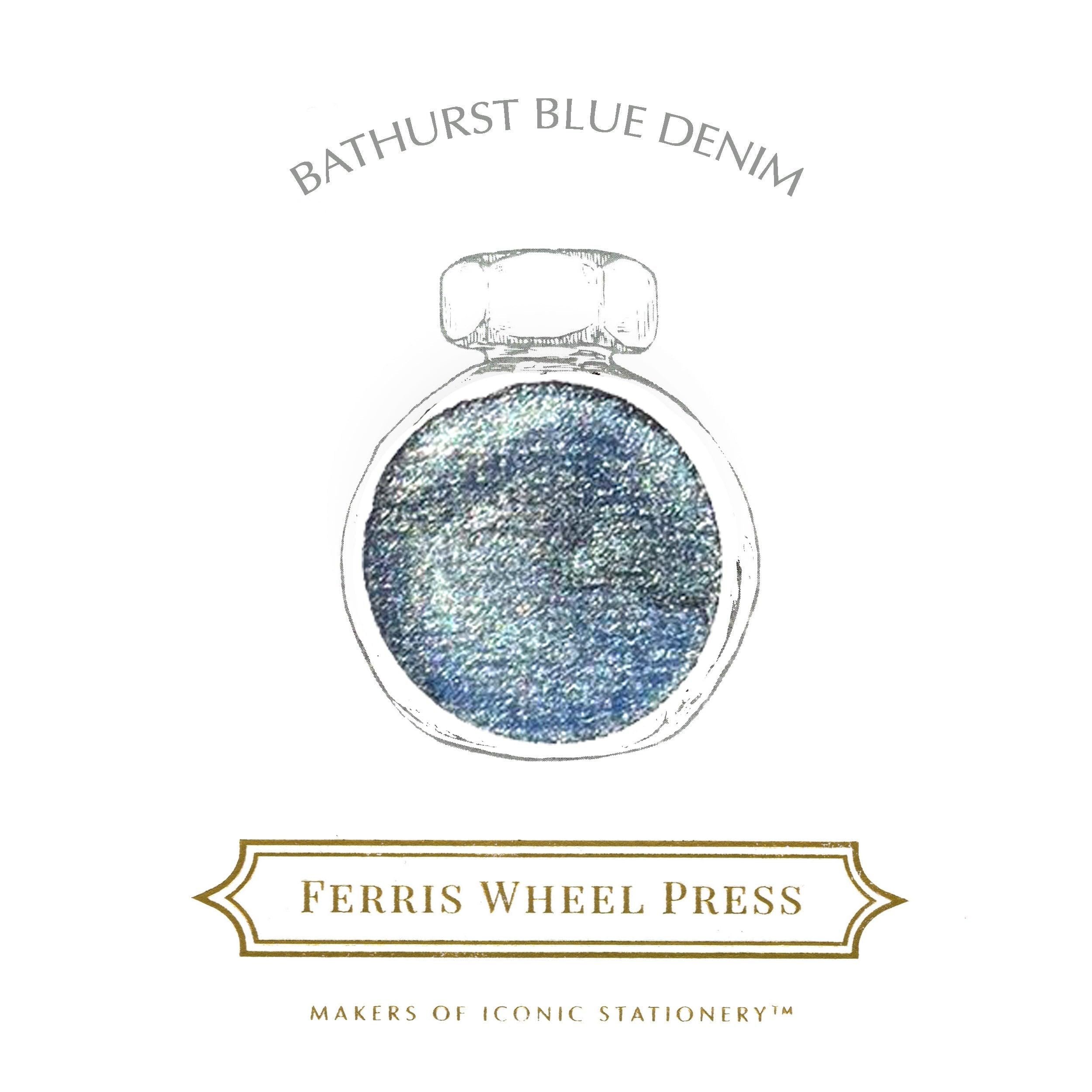 Ferris Wheel Press Fountain Pen Ink | Everyday Ink Collection | Bathurst Blue Denim with Silver Shimmer| 38ml - Image 2