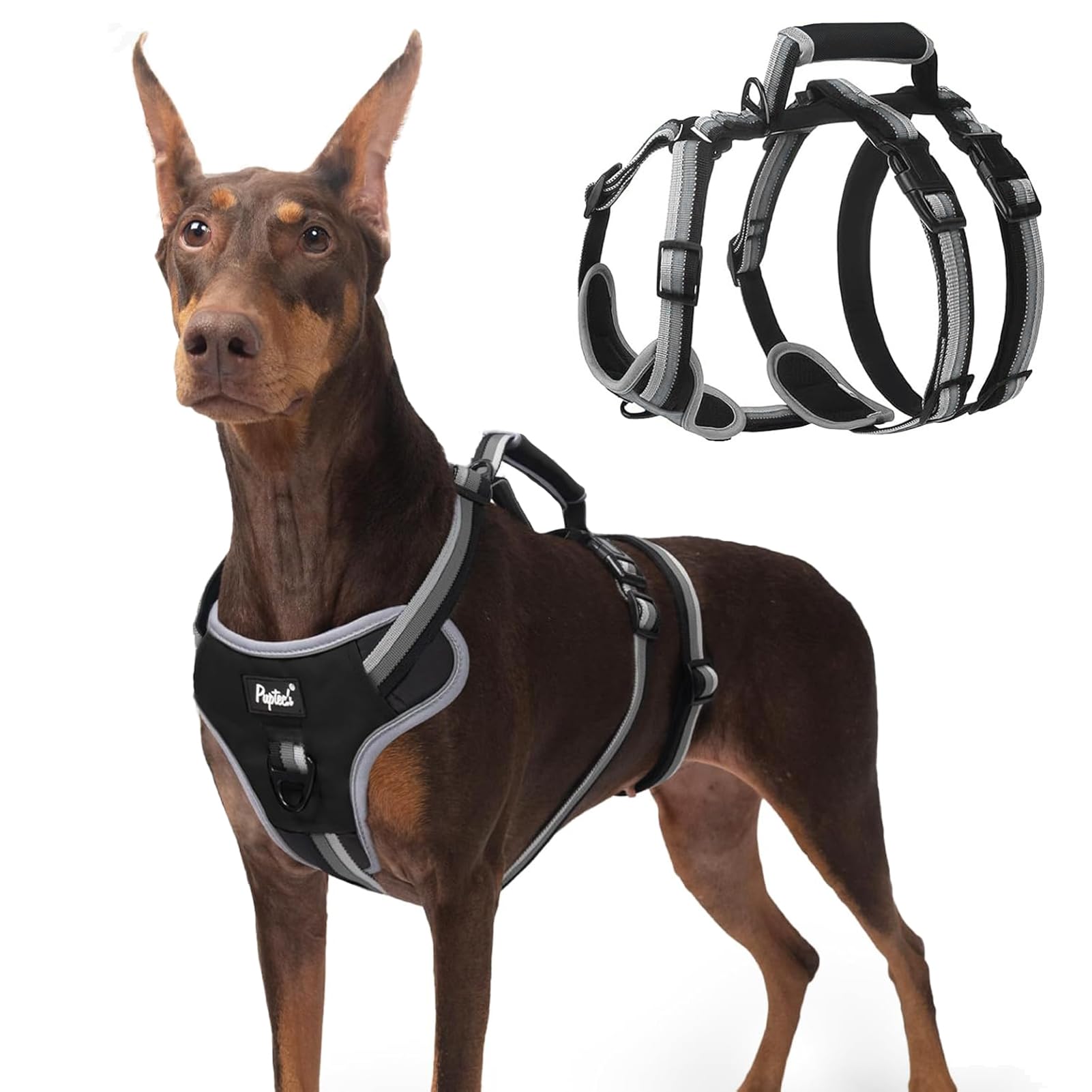 PUPTECK Escape Proof Dog Harness with Padded Handle, No Pull Pet Vest Harness Durable Reflective for Medium Large Dogs Walking Training and Running,