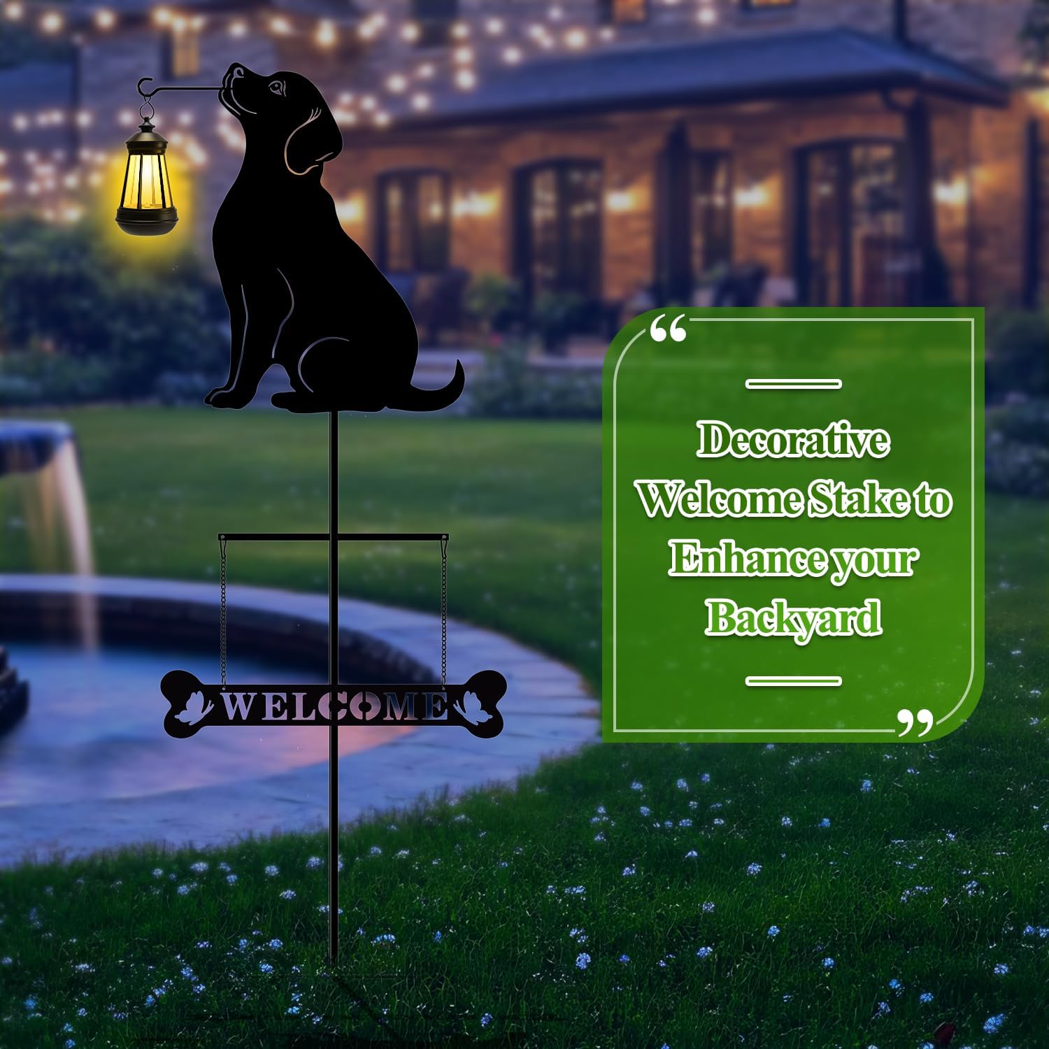 Tfro & Cile Solar Light Garden Stake 49 Inch Black Golden Retriever Welcome Sign Decorative Dog Lantern Ornament Outdoor Garden Decor for Lawn Yard Patio