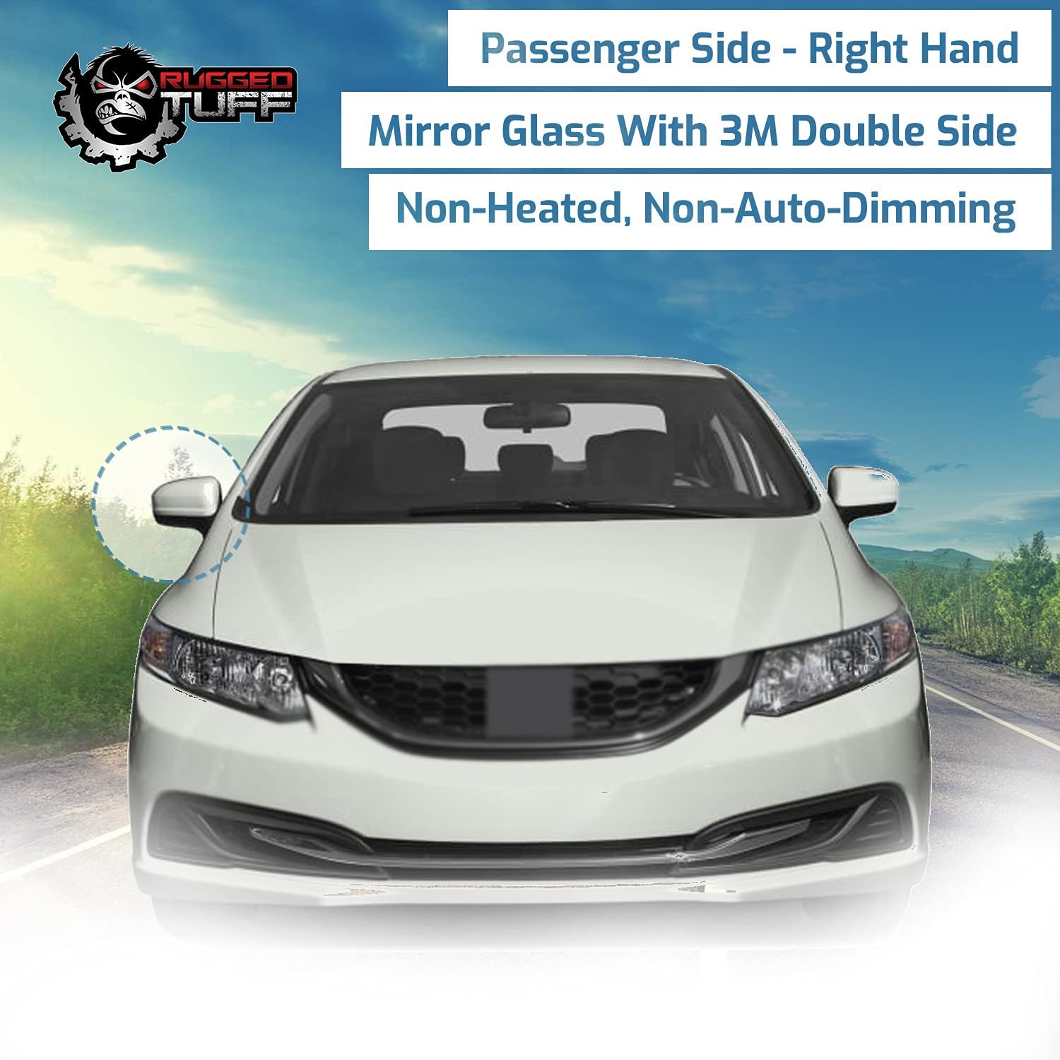 exactafit 8833R Passenger Side Mirror Glass Replacement Repair Compatible With 2014 2015 Honda Civic