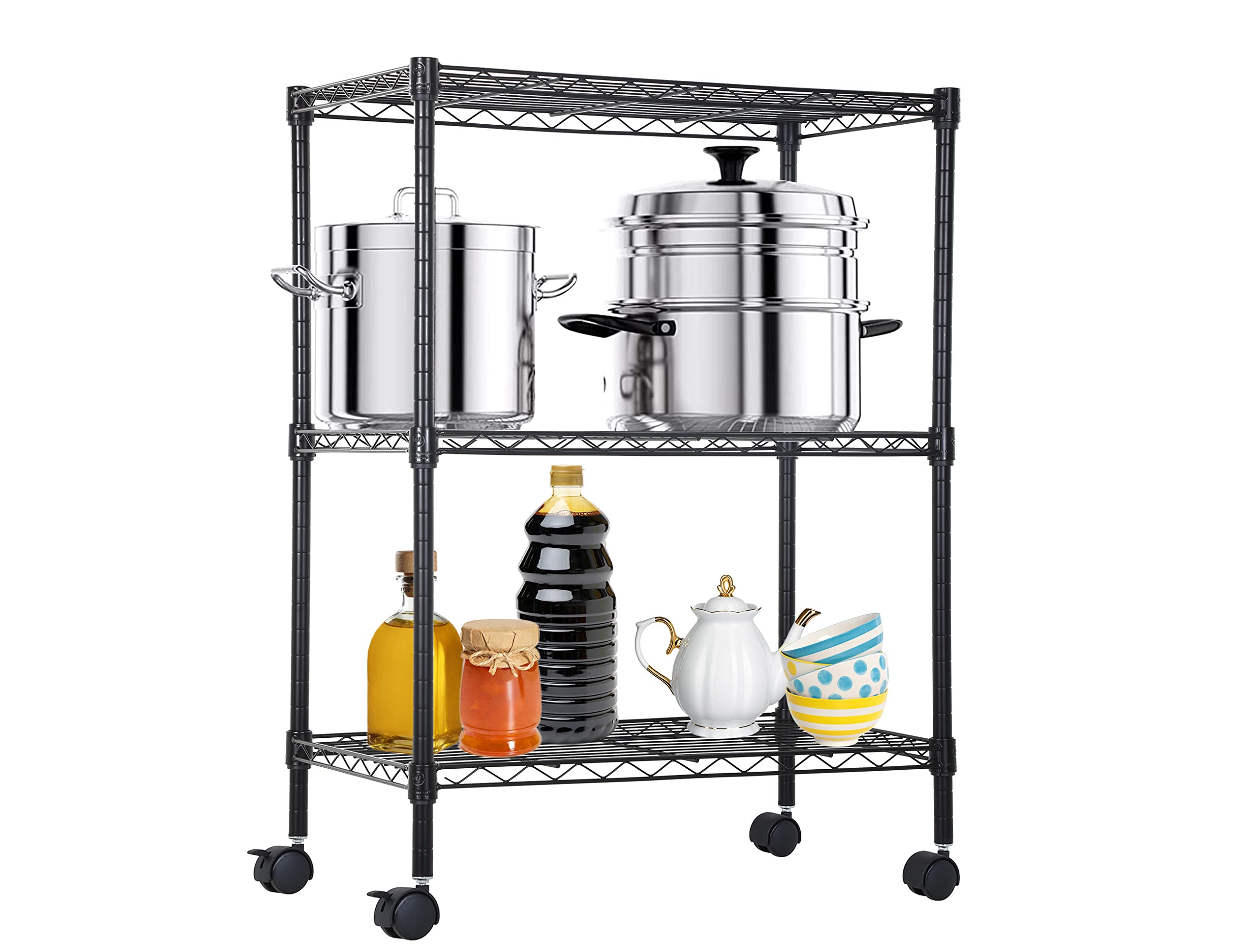 3 Tier Shelf Organizer Kitchen Shelving Bathroom Organizer Metal Wire Shelving Unit Height Adjustable, Bathroom Storage Shelves Laundry Room Storage
