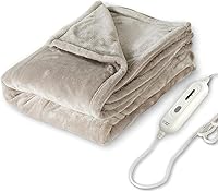 Tefici Electric Heated Blanket Throw 50x60 Camel Flannel - 3 Heat Levels, 4Hr Auto-Off, Machine Washable, ETL Certified