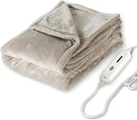 Tefici Cobertor aquecido elétrico, super aconchegante e macio de flanela de 2 camadas 127 x 152 cm, manta aquecida com 3 níveis de aquecimento e 4 horas de desligamento automático, lavável na máquina,